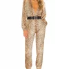 Michael Costello X REVOLVE Relaxed Surplice Jumpsuit In Brown Leopard -Michael Costello Outlet Store MELR WC35 V1