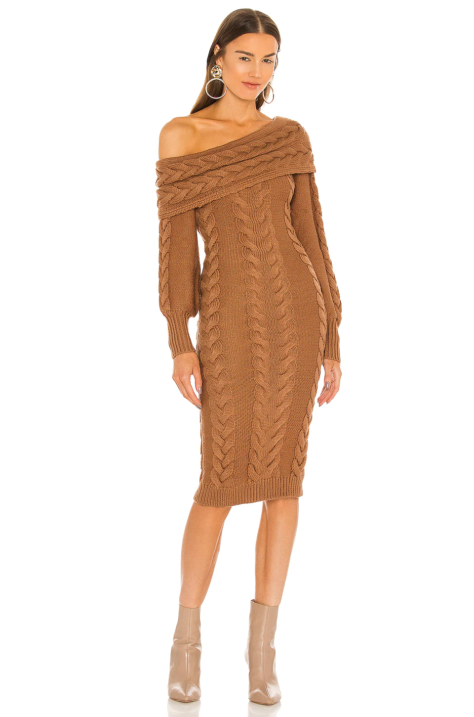 Michael Costello X REVOLVE Celestia Off Shoulder Cable Dress In Nude
