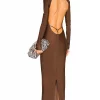 Michael Costello X REVOLVE Greene Maxi Dress In Brown -Michael Costello Outlet Store MELR WD436 V1