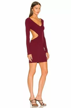 Michael Costello Joanna Open Back Dress W/ Chain In Dark Red -Michael Costello Outlet Store MELR WD511 V3