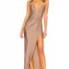 Michael Costello Jake Gown In Taupe 1 Michael Costello Jake Gown In Taupe -Michael Costello Outlet Store MELR WD55 V1
