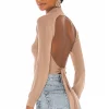 Michael Costello X REVOLVE Cropped Open Back Mock Neck In Taupe -Michael Costello Outlet Store MELR WK4 V1