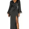 Michael Costello X REVOLVE Feather Trim Robe In Black -Michael Costello Outlet Store MELR WO6 V1