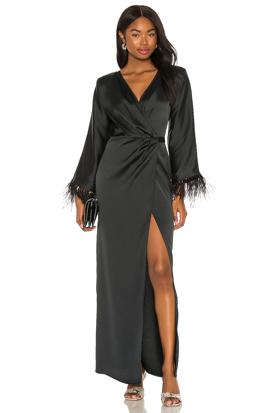 Michael Costello X REVOLVE Feather Trim Robe In Black