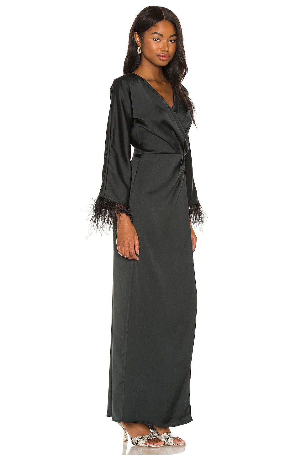 Michael Costello X REVOLVE Feather Trim Robe In Black 4 Michael Costello X REVOLVE Feather Trim Robe In Black - Image 3