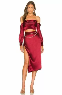Michael Costello X REVOLVE Annika Midi Skirt In Deep Red -Michael Costello Outlet Store MELR WQ39 V4
