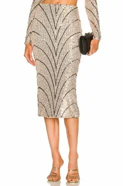 Michael Costello X REVOLVE Leonie Midi Skirt In Champagne & Black
