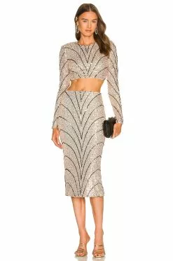Michael Costello X REVOLVE Leonie Midi Skirt In Champagne & Black -Michael Costello Outlet Store MELR WQ40 V4