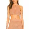 Michael Costello X REVOVLE Chiara Hand Crochet Halter In Tangerine