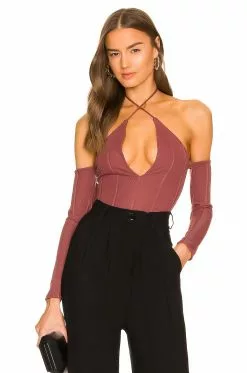Michael Costello X REVOLVE Hattie Bodysuit In Deep Mauve