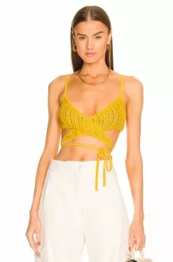 Michael Costello Livia Crossover Knit Top In Yellow