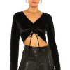 Michael Costello X REVOLVE Ruched Crop Top In Black -Michael Costello Outlet Store MELR WS51 V1