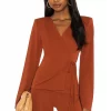 Michael Costello X REVOLVE Eloise Wrap Top In Burnt Sienna -Michael Costello Outlet Store MELR WS68 V1